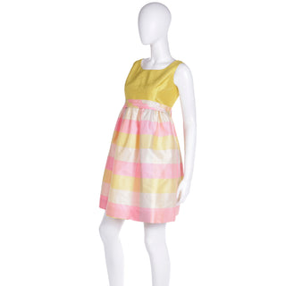 1995 Isaac Mizrahi Madras Plaid Yellow & Pink Shantug Silk Sleeveless Dress