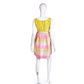 1995 Isaac Mizrahi Madras Plaid Yellow & Pink Shantug Silk Sleeveless Dress