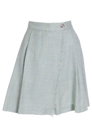 1990s Isaac Mizrahi Green Plaid Wrap Skort with Raw Edges