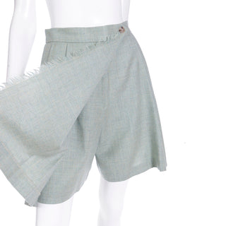 1990s Isaac Mizrahi Green Plaid Wrap Skirt Skort with Raw Edges