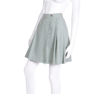 1990s Isaac Mizrahi Green Plaid Wrap Mini Skirt Skort with Raw Edges