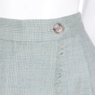 1990s Isaac Mizrahi Green Plaid Wrap Skort with Raw Edges with Button