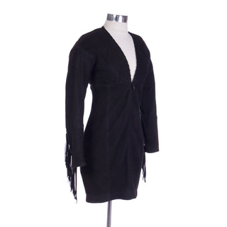 F/W 1991 Isaac Mizrahi Black Lambs Suede Mini Dress w/ Fringe