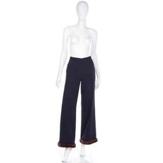 1990s Isaac Mizrahi Lined Wool Trousers w Mink Fur Trim M