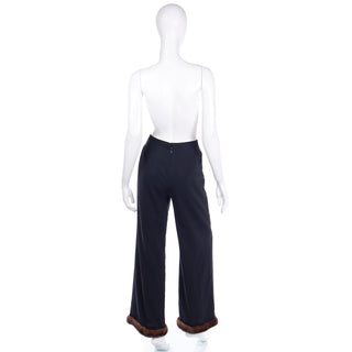 1990s Isaac Mizrahi Lined Wool Trousers w Mink Fur Trim sz Medium