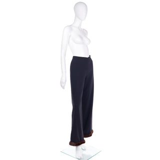 1990s Isaac Mizrahi Lined Wool Trousers w Mink Fur Trim size M