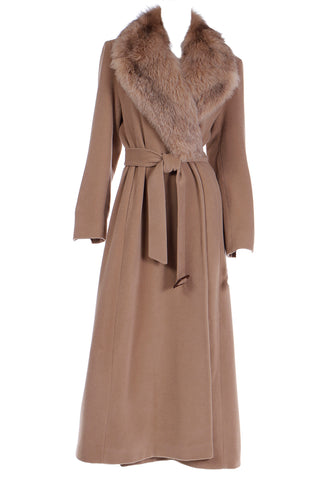 1990s Isaac Mizrahi Camel Brown Coat w/ Fox Fur Lapel