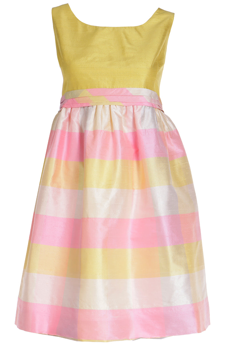 isaac mizrahi pink dress 1995 Isaac Mizrahi Madras Plaid Yellow & Pink Shantug Silk Sleeveless – Modig