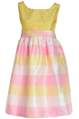 1995 Isaac Mizrahi Madras Plaid Yellow & Pink Shantug Silk Sleeveless Dress