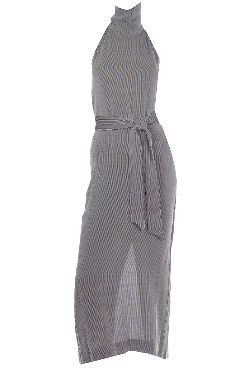 Vintage 1990s Isaac Mizrahi Black & White Striped Halter Dress w Belt Modig Vintage 1990s Isaac Mizrahi Black & White Striped Halter Dress w Belt Modig