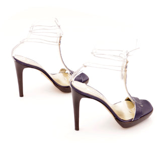 1990s Isaac Mizrahi Navy Blue Platform Heels W/ Silver Ankle Straps Size 7