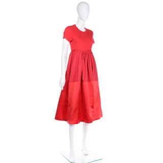 2000s Isaac Mizrahi Red Mixed Fabrics Satin Cotton Jersey Dress M