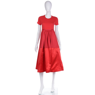 Vintage Isaac Mizrahi Red Mixed Fabrics Satin Cotton Jersey Dress