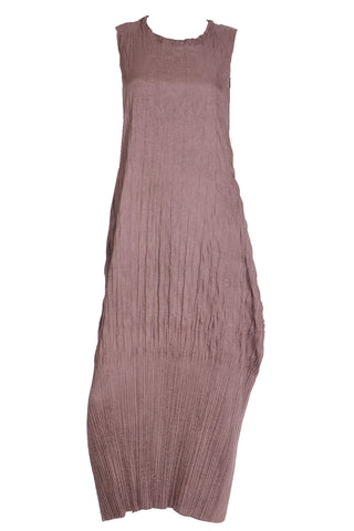 1990s Issey Miyake Brown Crinkle Pleated Sleeveless Dress
