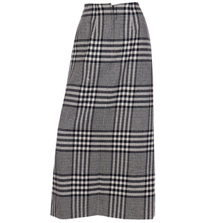 1990s Jackfin Black and White Plaid Wool Long Skirt
