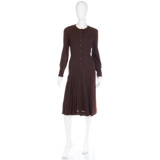 Vintage 1970s Jean Louis I Magnin Brown Pleated Dress