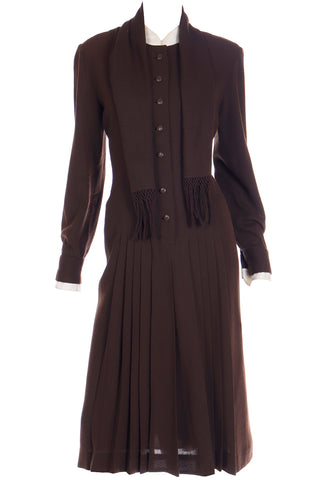 1970s Jean Louis I Magnin Brown Pleated Vintage Dress