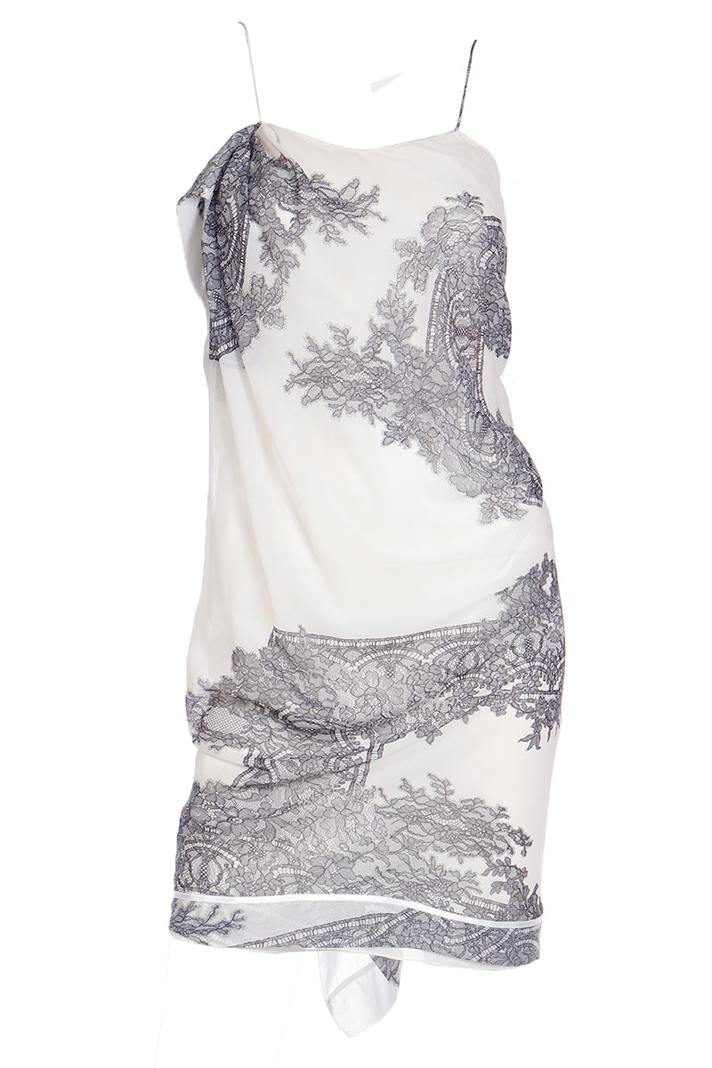 2007 Jean Paul Gaultier White Lace Print Spaghetti Strap Dress