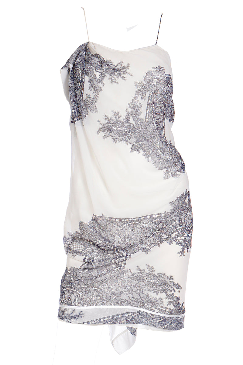 2007 John Galliano Deadstock Lace Print Black & White Silk Dress 2007 John Galliano Deadstock Lace Print Black & White Silk Dress