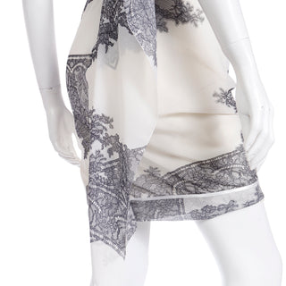 2007 John Galliano Silk White Dress with Lace Print Back Detail