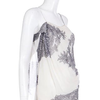 2007 John Galliano Silk White Dress with Lace Print Detail