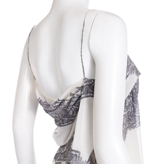 2007 John Galliano Silk White Dress with Lace Print Draped Back Detail