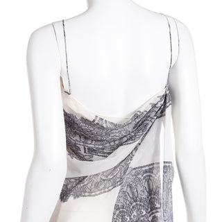 2007 John Galliano Silk White Dress with Black Lace Print