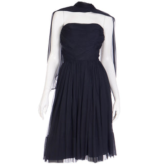 1960s Kay Selig Black Silk Chiffon Party Dress