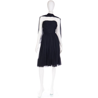1960s Kay Selig Black Silk Chiffon Cocktail Dress Dress