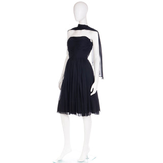 1960s Kay Selig Black Silk Chiffon Party Dress Size Small