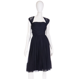 1960s Kay Selig Black Silk Chiffon Party Dress with chiffon straps
