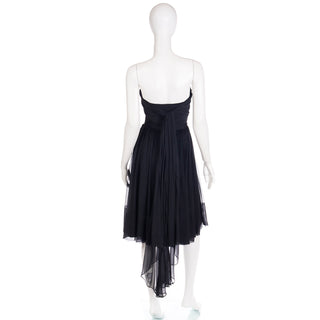 1960s Kay Selig Black Silk Chiffon Party Dress with Silk Ties