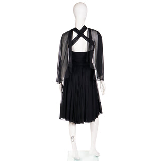 1960s Kay Selig Black Silk Chiffon Party Dress with silk chiffon attached scarf