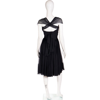 1960s Kay Selig Black Silk Chiffon Party Dress with unique free panels