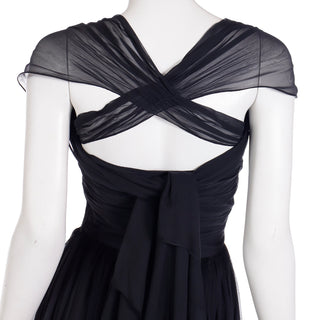 1960s Kay Selig Black Silk Chiffon Vintage Strapless Party Dress