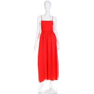 1970s Lanvin Boutique Paris Vintage Red Silk Maxi Evening or Day Dress