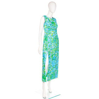 The Lilly Green & Blue Lilly Pulitzer Maxi Dress with gathering & Piping