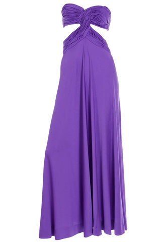 1970s Loris Azzaro Purple Cutout Bra Top Vintage Strapless Evening Dress