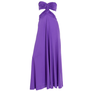 1970s Loris Azzaro Purple Cutout Bra Top Vintage Strapless Evening Dress Collectible 