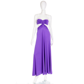 1970s Loris Azzaro Purple Cutout Bra Top Vintage Strapless Evening Dress Gown