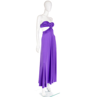 1970s Loris Azzaro Purple Cutout Bra Top Vintage Strapless Evening Dress with Cutouts