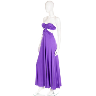 1970s Loris Azzaro Purple Vintage Strapless Evening Dress with cutouts
