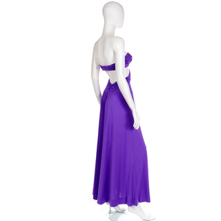 1970s Loris Azzaro Purple Jersey Cutout Bra Top Vintage Strapless Evening Dress
