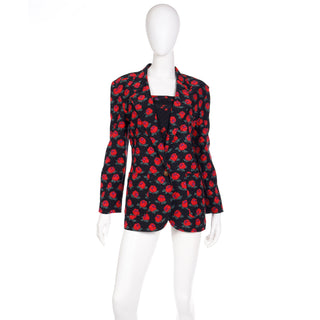 1980s Louis Feraud Black & Red Silk Floral Jacket & Silk Tank Top