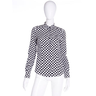 2010s Love Moschino Black & White Check Collared Button Down Shirt Top