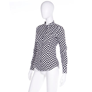 2010s Love Moschino Black & White Check Collared Shirt Button Down Top