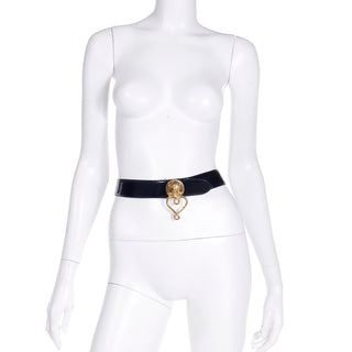 1990s Moschino Vintage Black Belt With Gold Heart Buckle 1990s