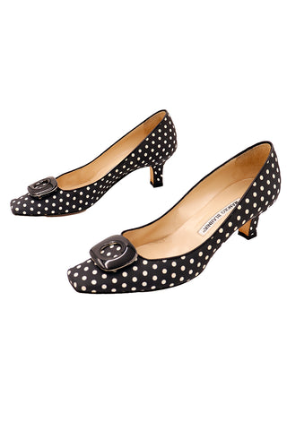 Vintage Manolo Blahnik B&W Polka Dot Low Heel Shoes 36.5
