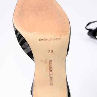 Handmade in Italy 2000s Manolo Blahnik Carolyne Slingback Heels Grey & Black Abstract Shoes