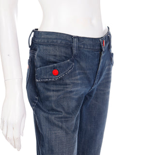 2000s Vintage Marc Jacobs Knicker Style Cropped Denim Jeans With Red Snaps